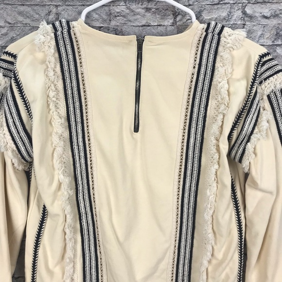 Anthropologie Eri + Ari Cream Lace tasseled 3/4 Sleeve Top Size XXSmall Petite - Picture 7 of 14